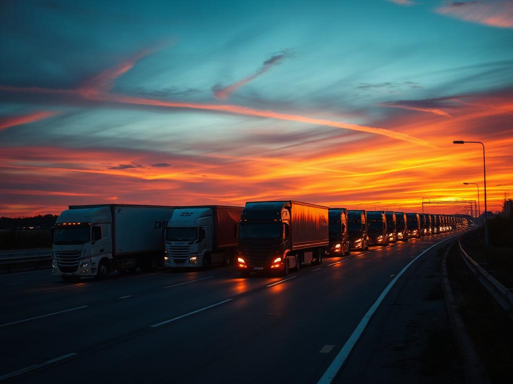 Trucks at sunset